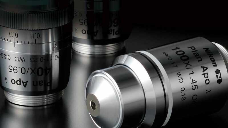Close-up of Nikon Plan Apo objective lenses